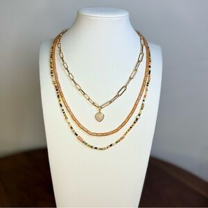 3-Piece Layered Necklace Set – Beaded + Gold Heart Charm